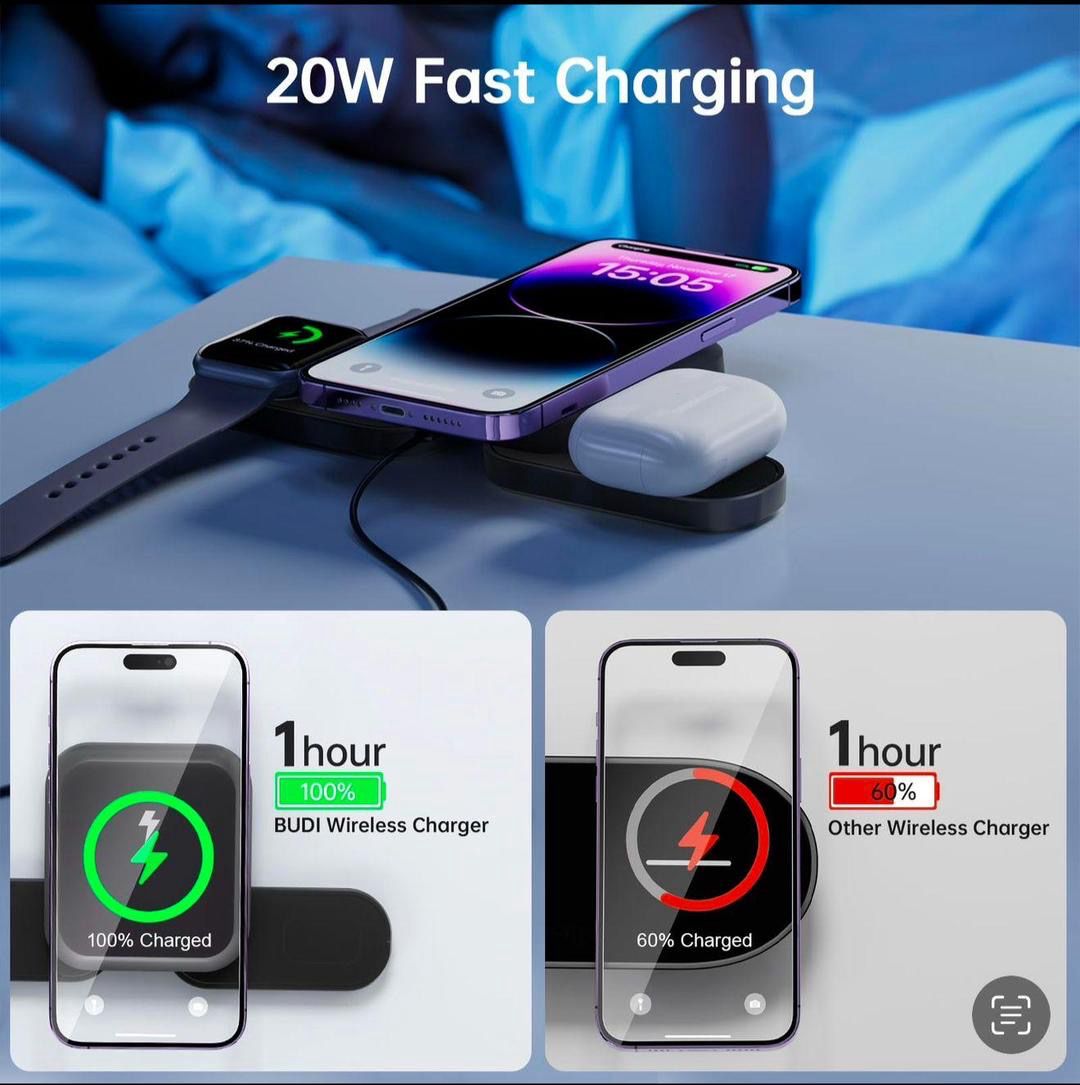 3 in 1 Wireless Charging Pad- 15 watts Power Hub3 in Magnetic Charging Pad.
