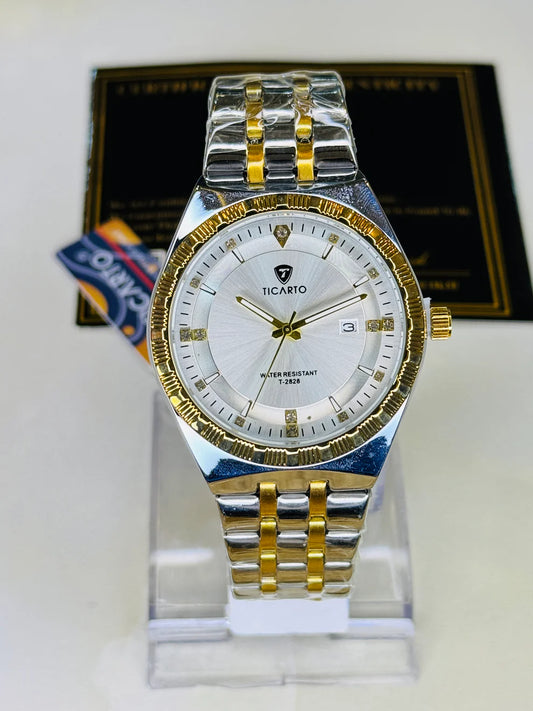 Two Tone White Dial Ticarto Premium  Watch