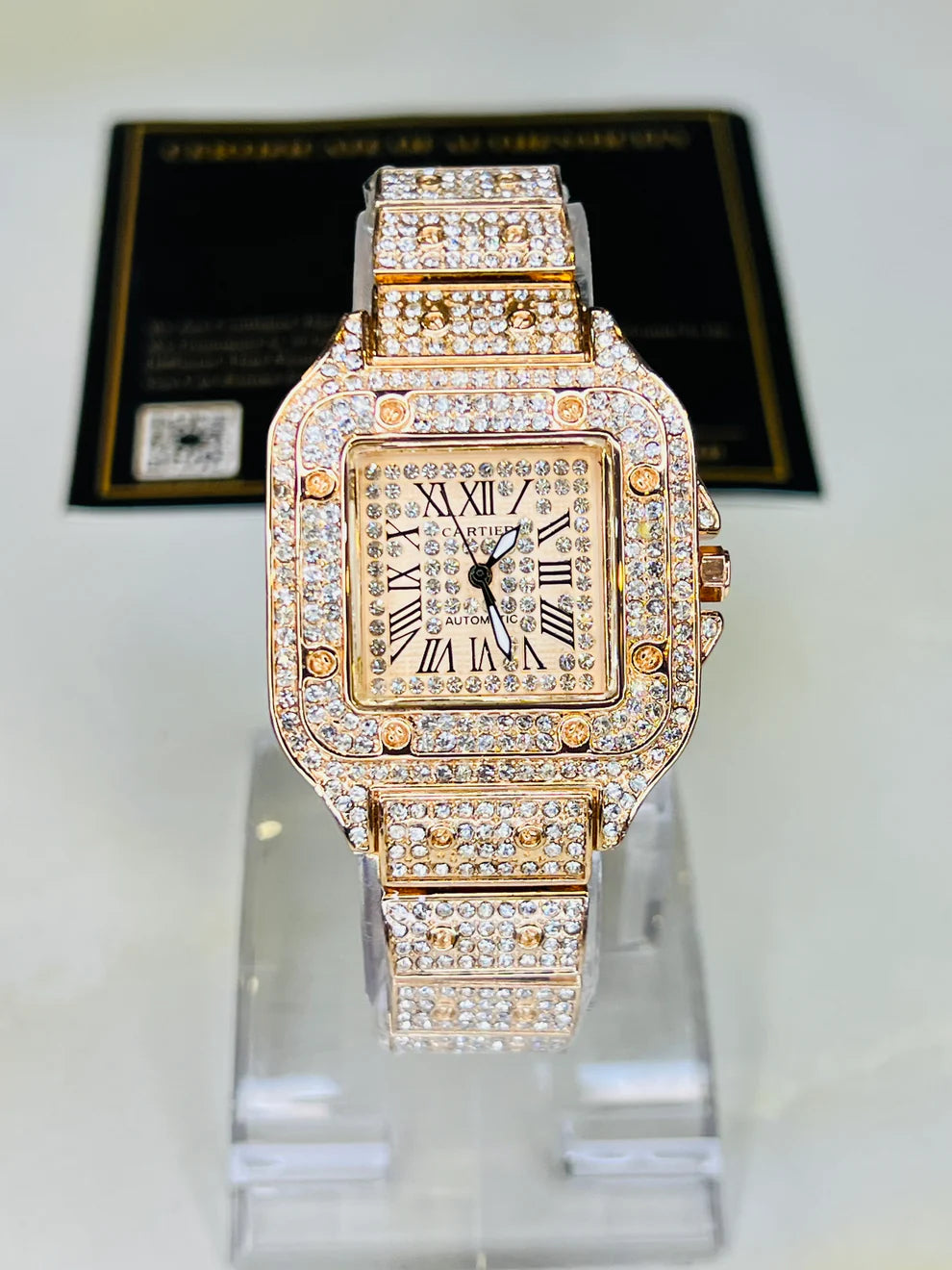 All Rose Gold Square Tank Iced Out Watch