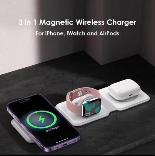 3 in 1 Wireless Charging Pad- 15 watts Power Hub3 in  Magnetic Charging Pad.